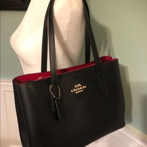 Red and black leather Coach Purse, stunning! It’s medium size. 12x5x9 1/2